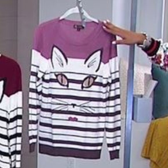 DG2 by Diane Gilman Striped Kitty Sweater 634-881 - Picture 2 of 3